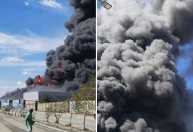 Vídeo: incêndio em fábrica de palmilhas assusta moradores no interior de Minas
