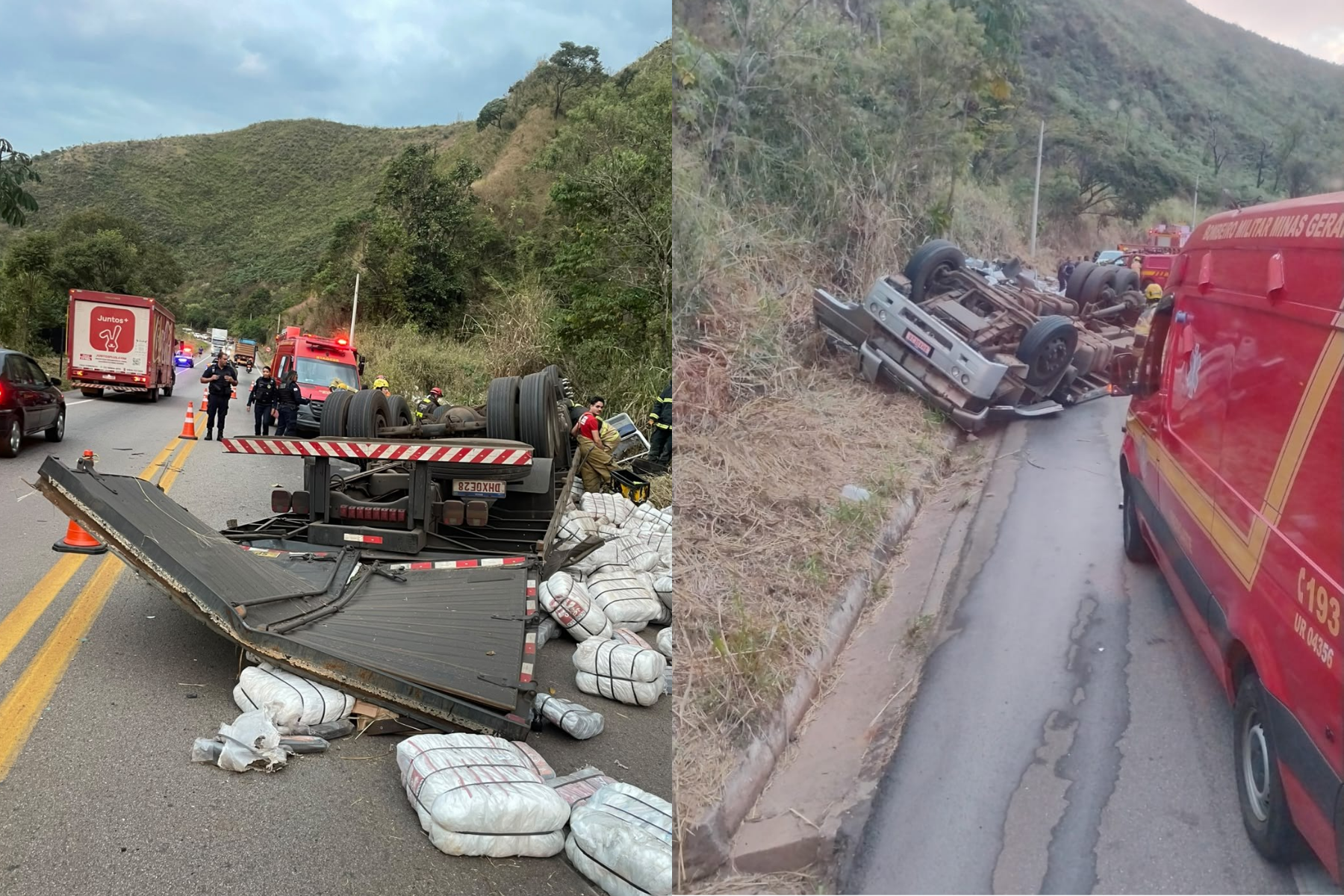 Duas pessoas morrem em tombamento de caminhão na BR-356