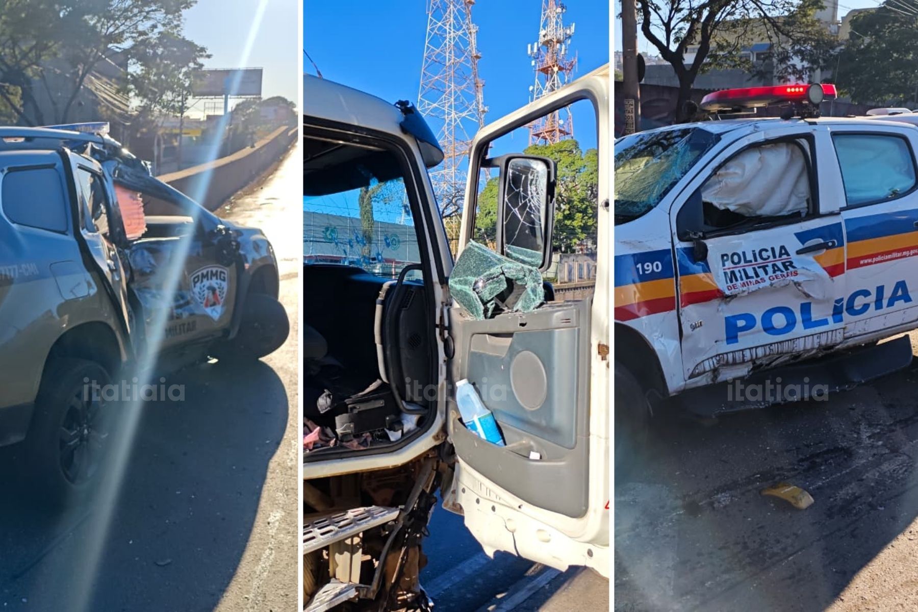 Caminhoneiro bateu em duas viaturas da PM durante fuga no Anel Rodoviário; veja fotos