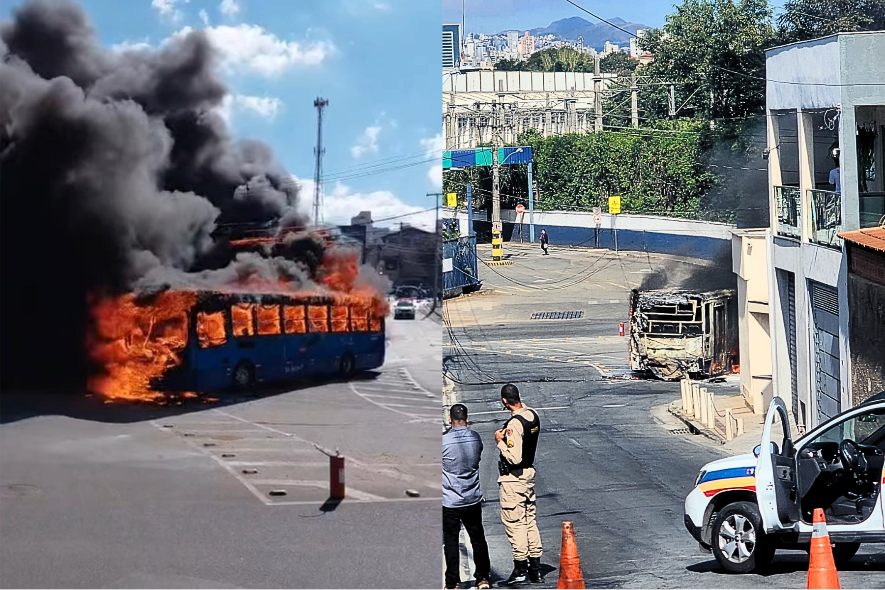 Vídeo: ônibus pega fogo em BH e mobiliza Corpo de Bombeiros