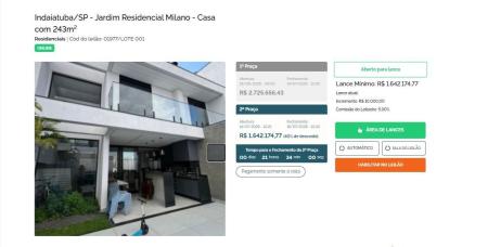 Plataforma da Franco Leilões disponibiliza tela intuitiva para realização e acompanhamento dos lances. • Franco Leilões/ Reprodução