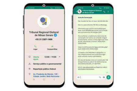 Modelo de mensagem que será enviado às pessoas convocadas pelo TRE-MG • TRE-MG/Divulgação