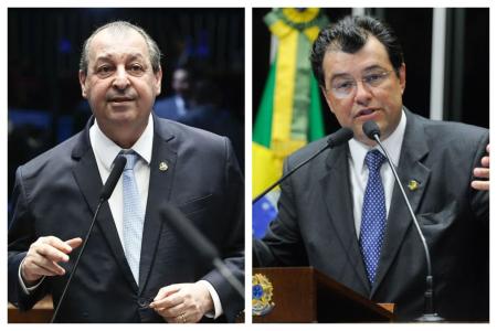 Omar Aziz (esquerda) e Eduardo Braga (direita) governaram o Amazonas por dois mandatos consecutivos • Marcos Oliveira / Agenência Senado, Moreira Mariz / Agência Senado
