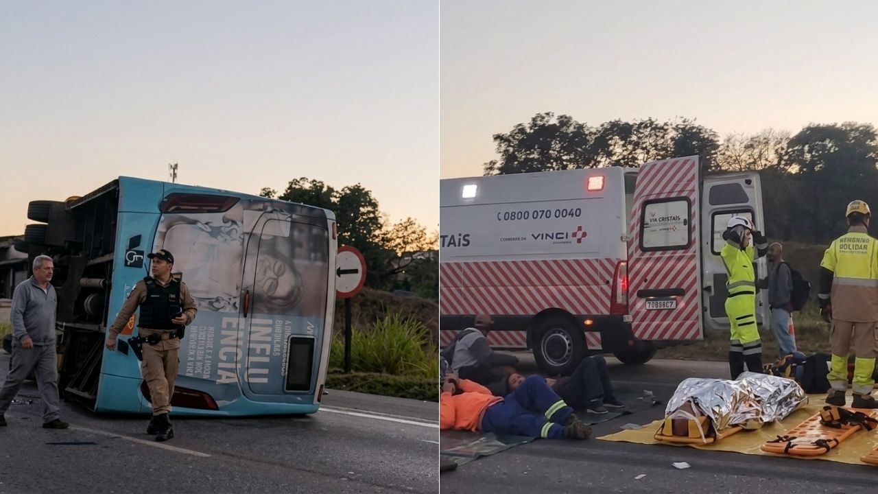 Ônibus tomba na BR-040 e deixa vários feridos na Grande BH; veja detalhes