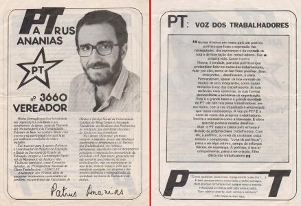 Santinho de Patrus Ananias em 1989, quando ele se elegeu vereador de BH pela primeira vez