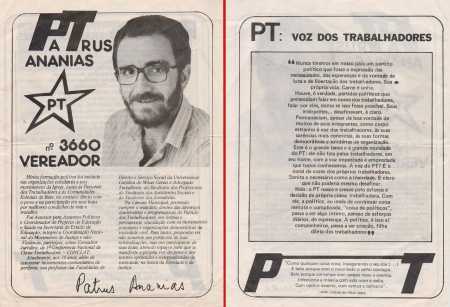 Santinho de Patrus Ananias em 1989, quando ele se elegeu vereador de BH pela primeira vez
