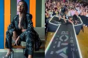 Palco cede em show de Pocah e cantora cai com bailarinas em MG; veja vídeo