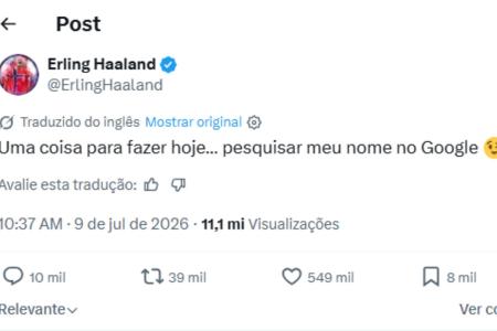 Publicação feita por Haaland em seu X • Reprodução