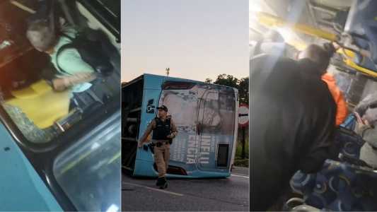 Vídeo mostra passageiros momentos após ônibus tombar na BR-040, na Grande BH