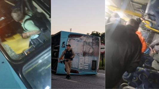 Vídeo mostra passageiros momentos após ônibus tombar na BR-040, na Grande BH