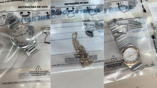Três relógios e um cordão de ouro recuperados pela PC • Imagens cedidas