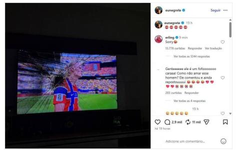 Haaland reage à publicação de influencer brasileiro • Reprodução/Instagram/negrete