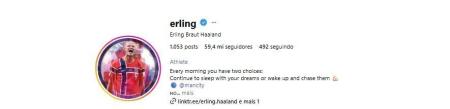 Perfil de Erling Haaland no Instagram • Reprodução/Instagram Erling Haaland