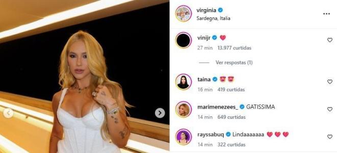 Vini comentou na foto de Virginia • Reprodução/Instagram