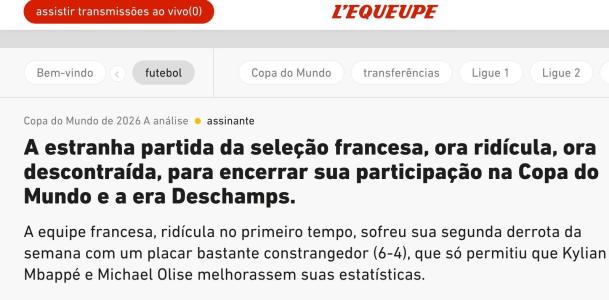 L'Équipe sobre derrota da França • L'Équipe
