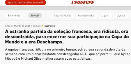 L'Équipe sobre derrota da França • L'Équipe