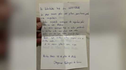 Carta deixada por Dayanne Rodrigues do Carmo Souza • Imagem cedida à Itatiaia