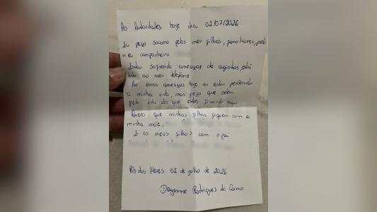 Carta deixada por Dayanne Rodrigues do Carmo Souza • Imagem cedida à Itatiaia