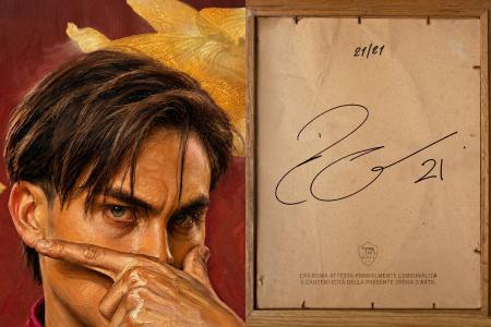Arte de anúncio da renovação de contrato de Dybala com a Roma até junho de 2027