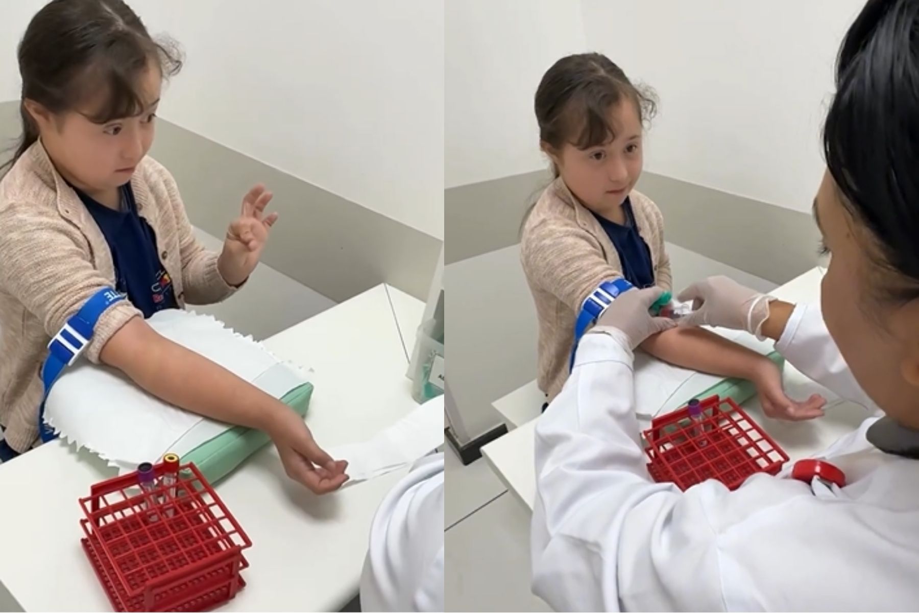 Vídeo de garotinha com síndrome de Down colhendo sangue viraliza: ‘Sempre nos ensina’, diz mãe