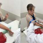 Vídeo de garotinha com síndrome de Down colhendo sangue viraliza: ‘Sempre nos ensina’, diz mãe