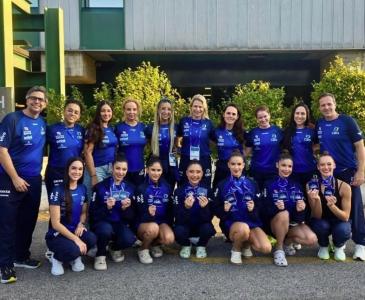 Seleção brasileira de ginástica rítmica na etapa de Milão na Copa do Mundo