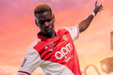 Paul Pogba em imagem de divulgação do uniforme do Monaco para 2026/2027 • Divulgação/Monaco