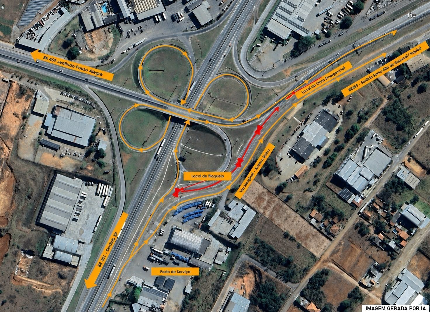 Obras na BR-459 alteram trânsito em Pouso Alegre neste sábado
