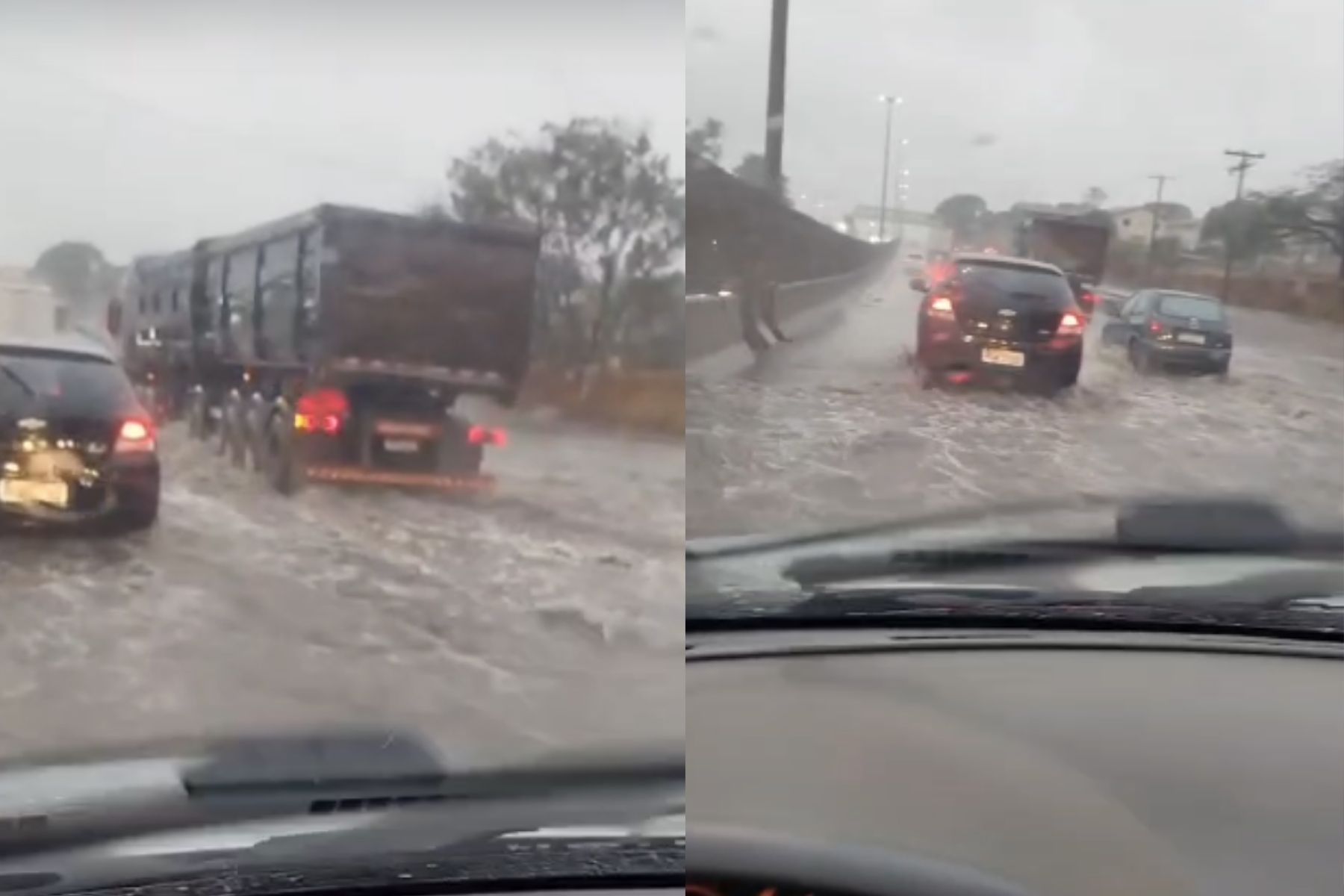 Vídeo: alagamento interdita a Fernão Dias, em Betim, durante chuva na Grande BH
