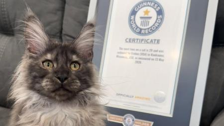 Erebus ao lado de sua placa do Guinness Book