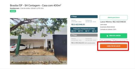Após recuperar o acesso à conta, basta escolher o imóvel e solicitar a habilitação. • Franco Leilões/ Reprodução
