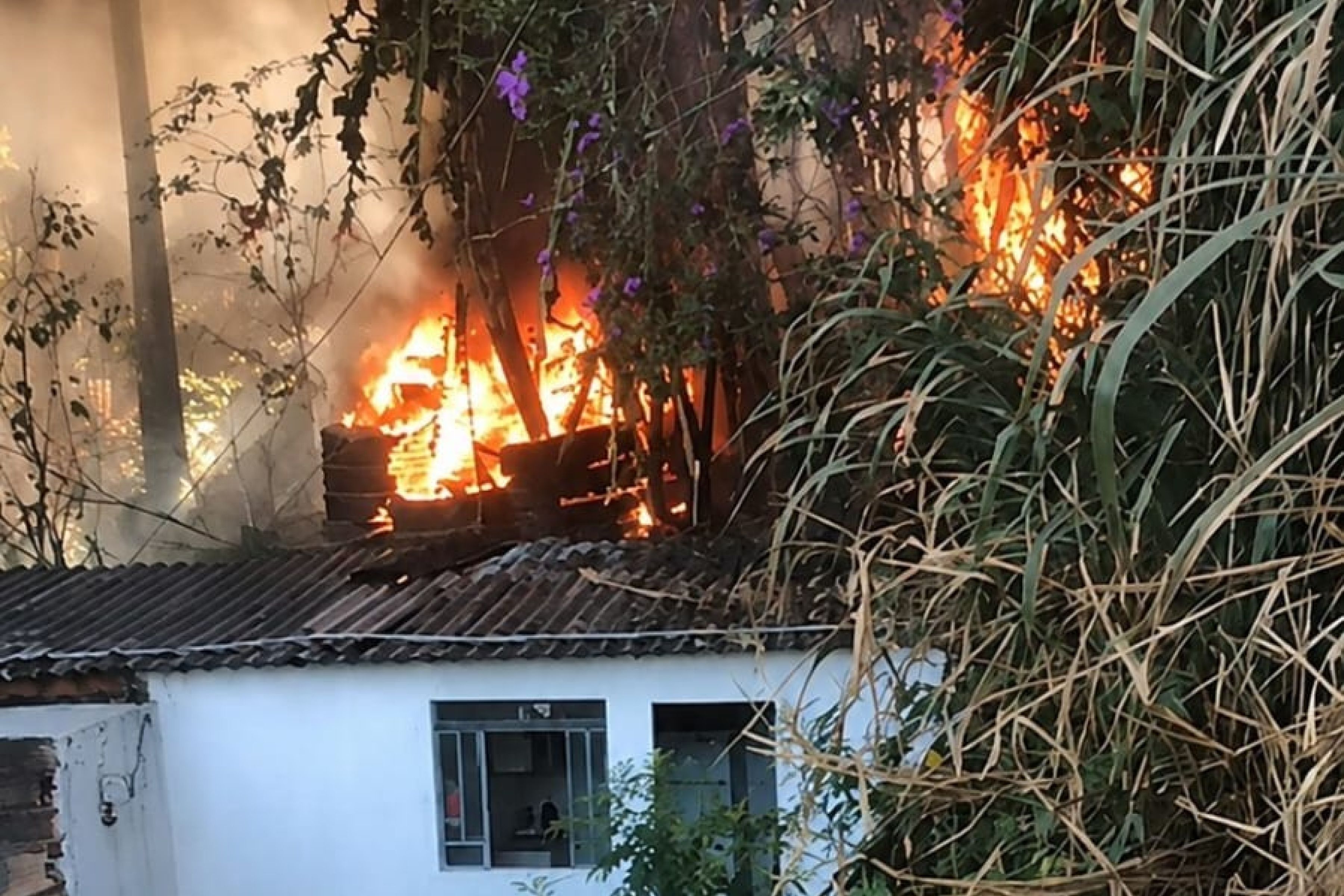 Vídeo: Corpo de Bombeiros controla incêndio que ameaçou casa em Contagem
