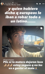Franco Colapinto relata assalto na Itália • Reprodução/Instagram/francolapinto