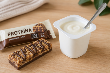 barrinha de proteina, iogurte