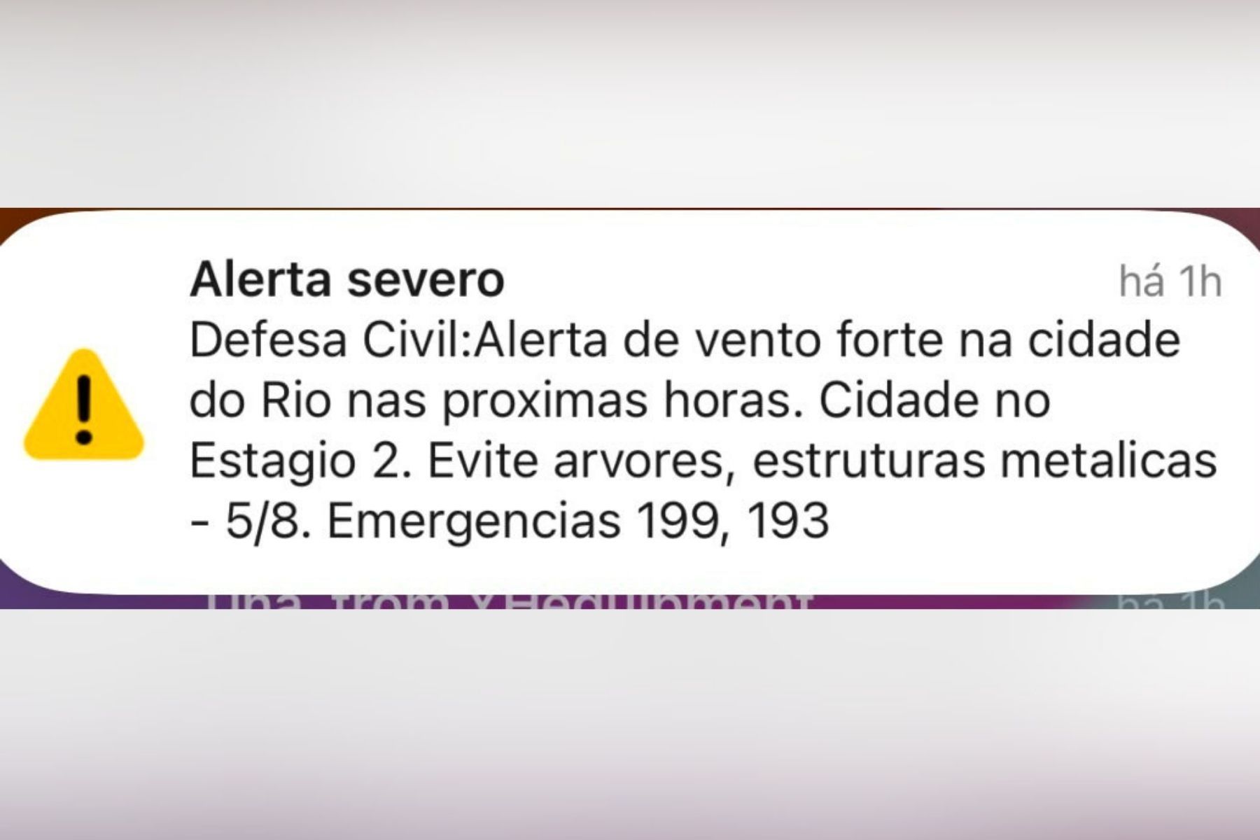 Defesa Civil do Rio envia alerta severo para ventos fortes nesta quarta (5)