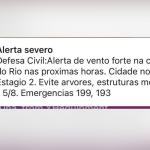 Defesa Civil do Rio envia alerta severo para ventos fortes nesta quarta (5)