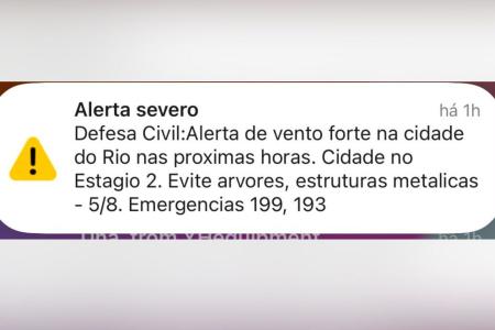 Defesa Civil do Rio envia alerta severo para ventos fortes nesta quarta (5)