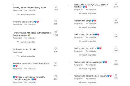 Comentários dos fãs do Barcelona na conta de Olivia Rodrigo • Reprodução