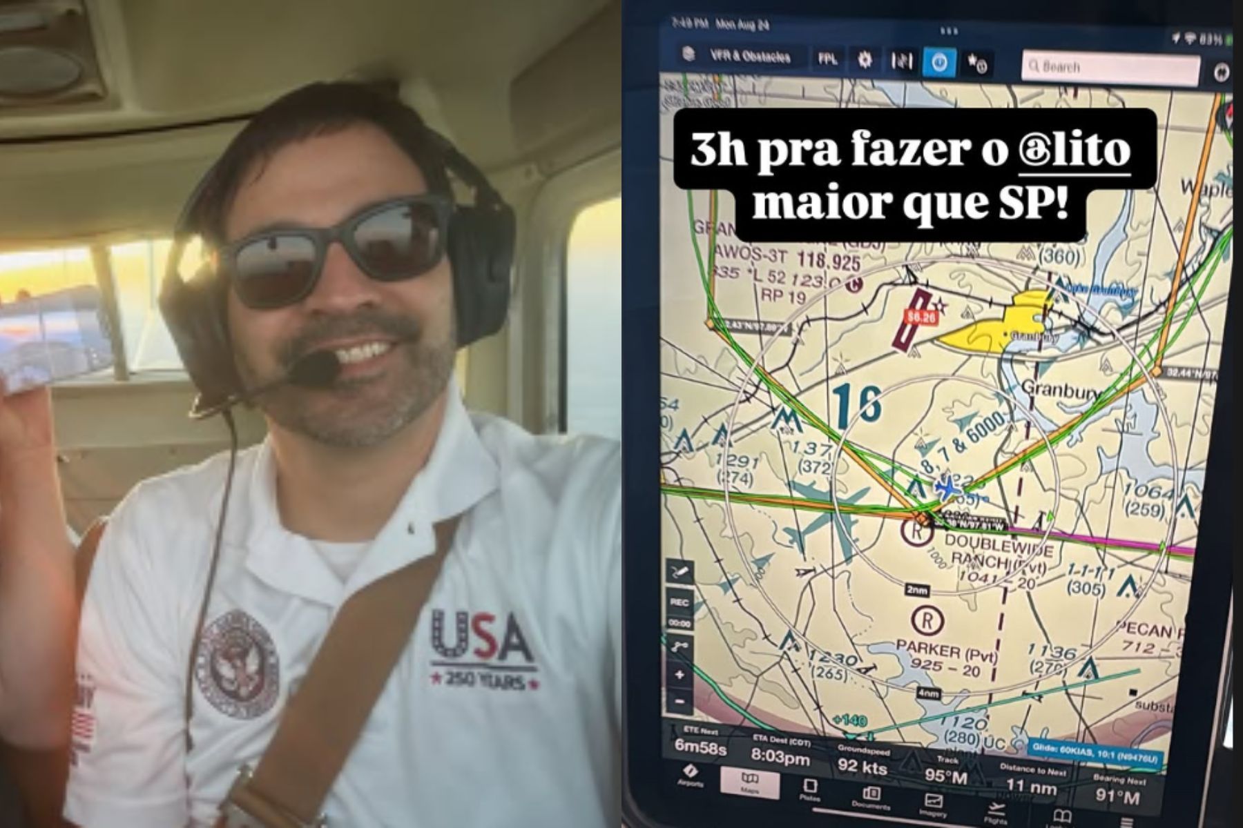 Piloto brasileiro faz homenagem a Lito Sousa nos céus dos EUA