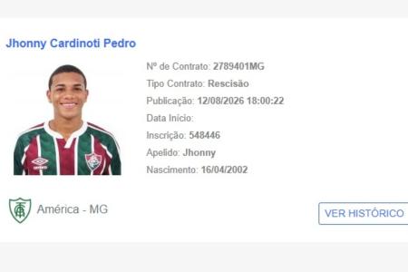 Rescisão de contrato de Jhonny junto ao América • Reprodução/CBF