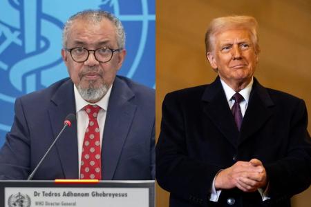 O diretor geral da OMS, Tedros Adhanom Ghebreyesus, e presidente dos Estados Unidos, Donald Trump