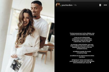 Pietra Scherdien e Ruan Tressoldi e mensagem da esposa do zagueiro do Atlético • Reprodução/Instagram PIETRA SCHERDIEN