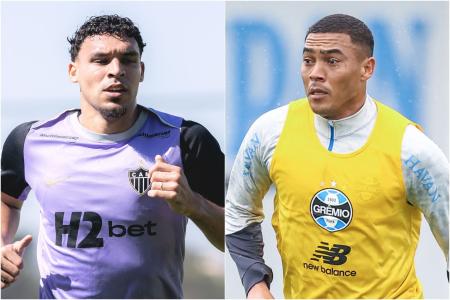 Victor Hugo, do Atlético, e Carlos Vinícius, do Grêmio, vão se enfrentar na Arena MRV, pelo Campeonato Brasileiro