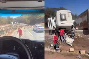 Vídeo: carreta carregada com detergentes tomba na Fernão Dias e interdita trânsito na Grande BH