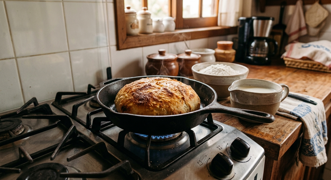 Pão caseiro de frigideira com apenas 2 ingredientes: receita fácil e rápida