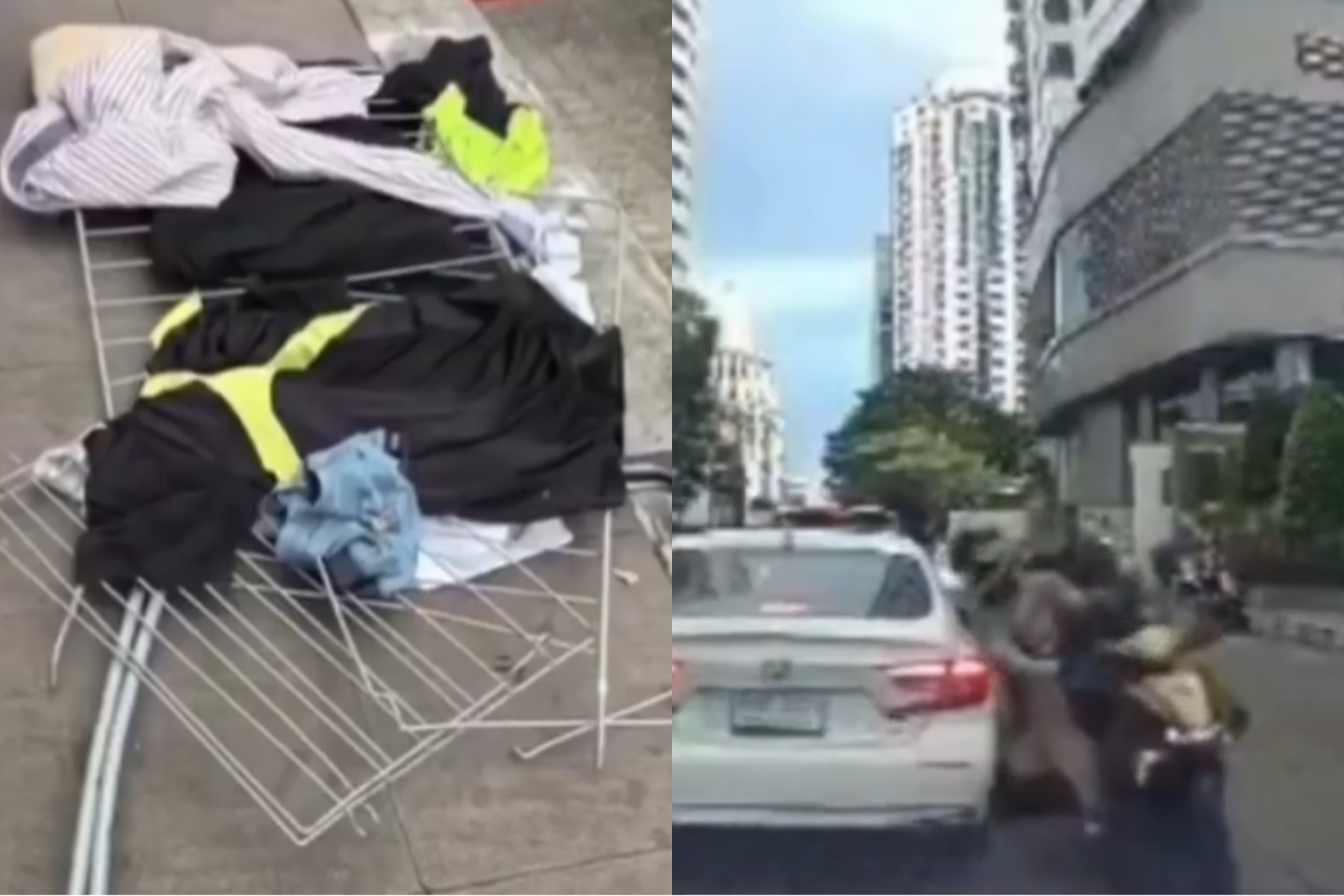 Varal 'voa' de prédio e atinge mototáxi em avenida de Bangkok; veja vídeo