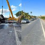 Faixa na MG-010, onde caminhão-tanque tombou, segue interditada nesta sexta-feira (28)