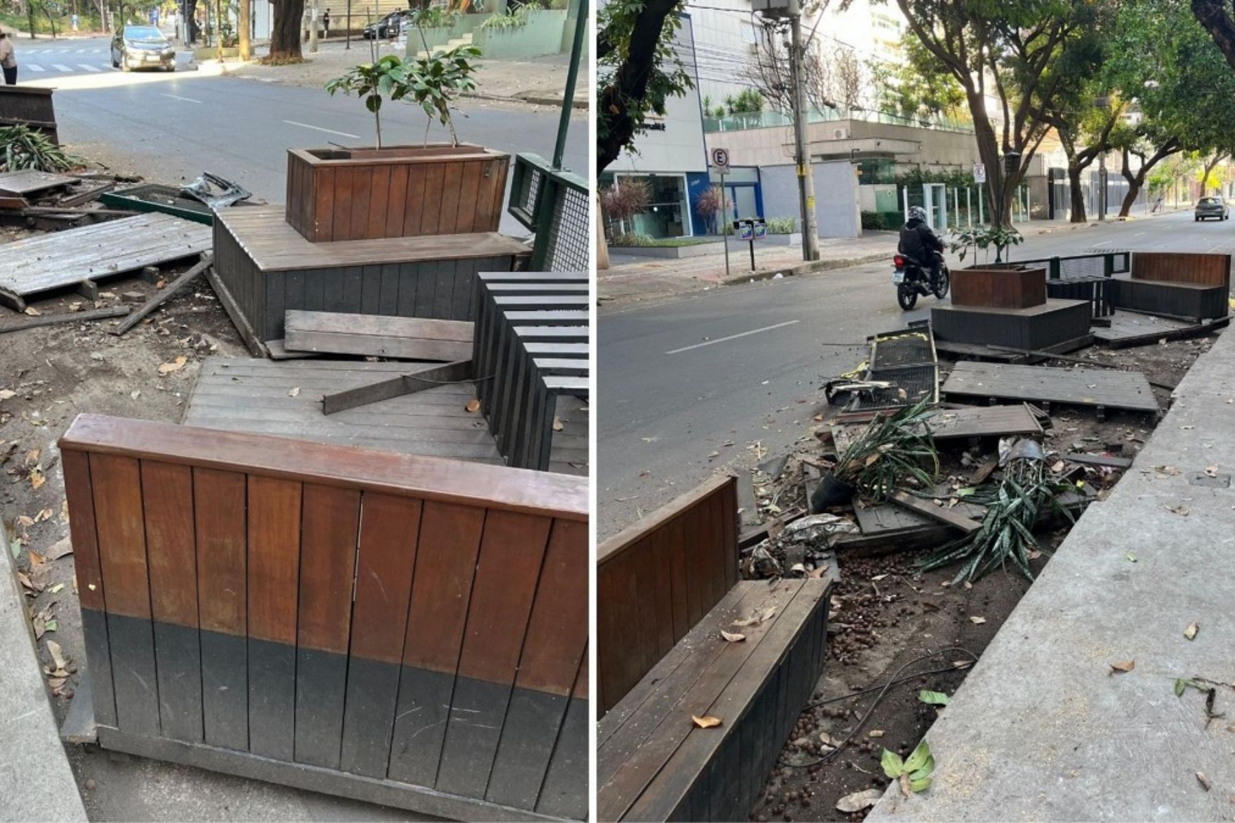 Parklet é destruído durante a madrugada no bairro Lourdes, em BH