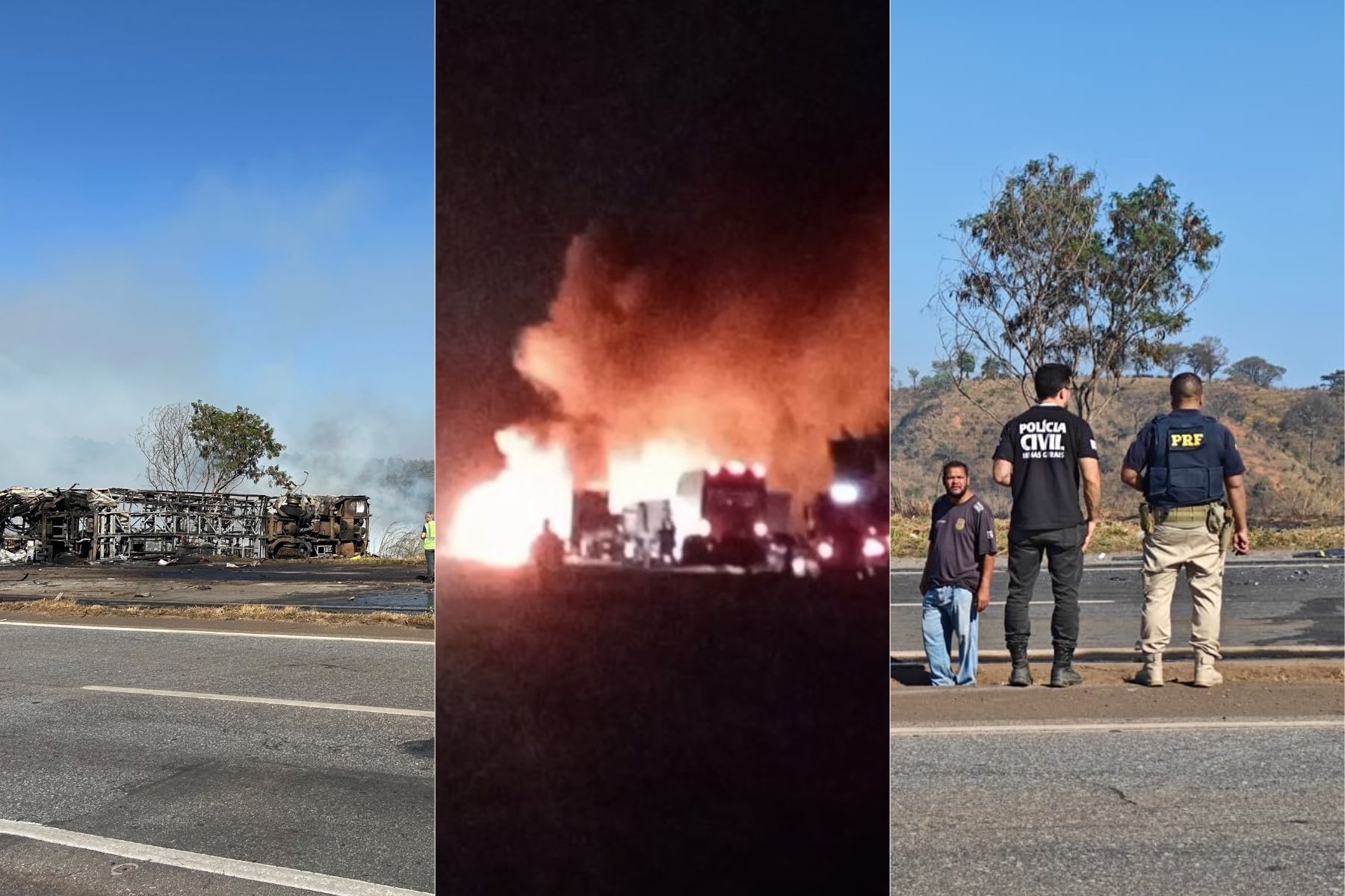 BR-040: fotos mostram como ficaram ônibus e caminhão após grave acidente