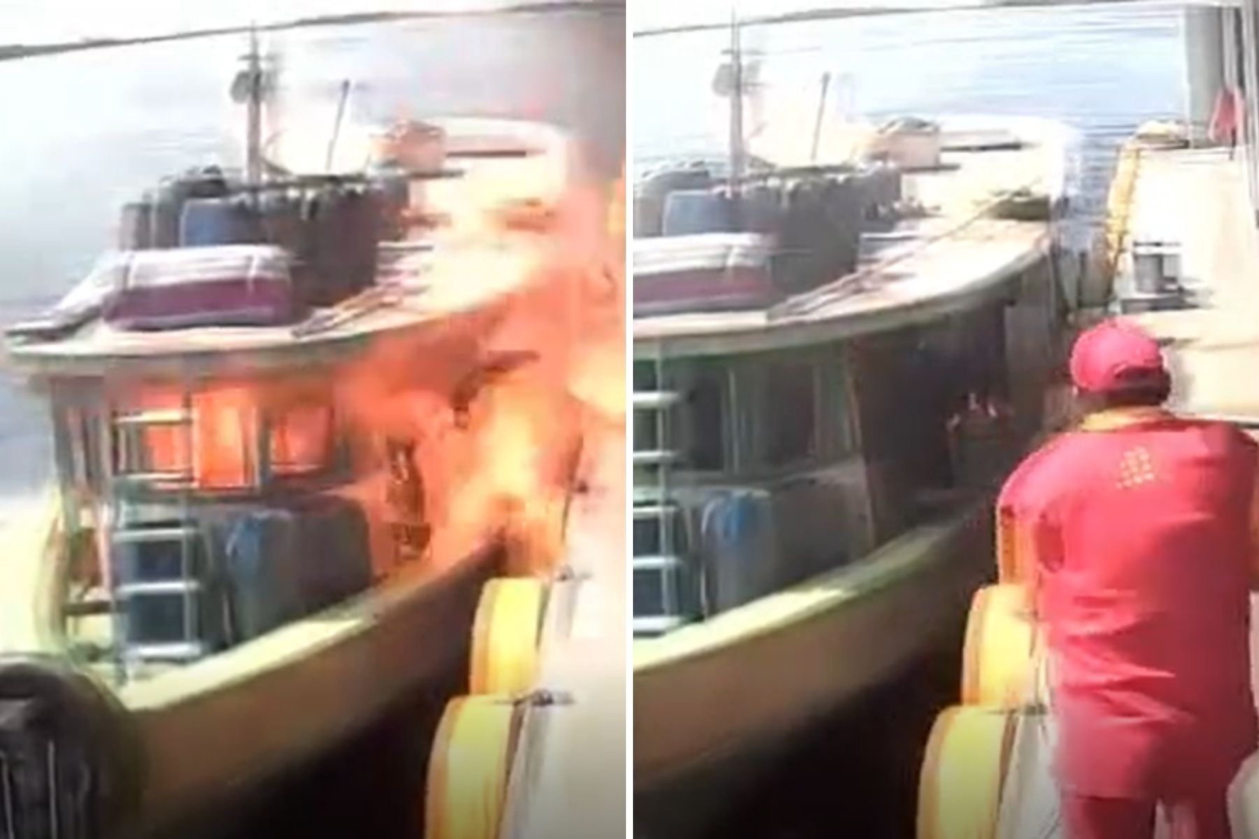 Vídeo: mulher pula em rio e homem corre entre chamas após explosão em barco no Amazonas